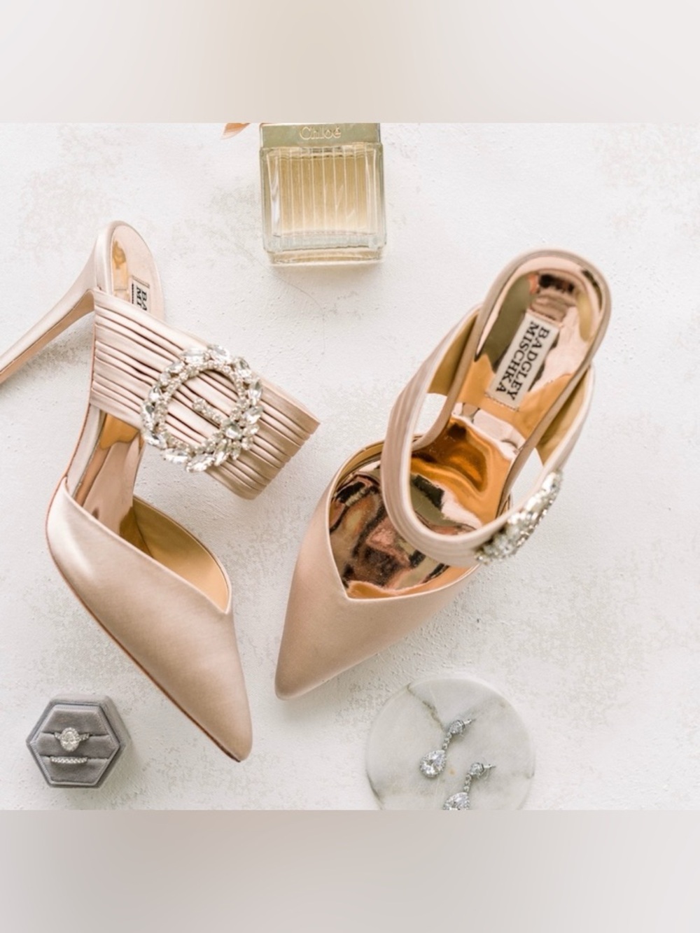 Lovely Champagne Badgley Mischka Satin Mule Heels